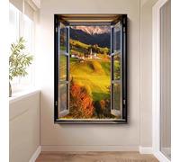 WLH Alexanders Décoration murale avec vue sur la fenêtre, ciel, chaîne de montagnes, forêt, prairie, nature sauvage, paysage rustique coloré decoration murale(Color7,70 * 100cm)