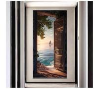 WLH Alexanders Fausse fenêtre murale tropicale d'été, plage, soleil, mer, paysage de bord de mer, for salle de bain, maison, chambre à coucher, décoration decoration murale(Color1,40 * 80cm)