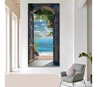 WLH Alexanders Fausse fenêtre murale tropicale d'été, plage, soleil, mer, paysage de bord de mer, for salle de bain, maison, chambre à coucher, décoration decoration murale(Color3,60 * 120cm)