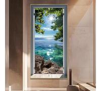 WLH Alexanders Fausse fenêtre murale tropicale d'été, plage, soleil, mer, paysage de bord de mer, for salle de bain, maison, chambre à coucher, décoration decoration murale(Color1,50 * 100cm)