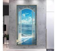 WLH Alexanders Fausse fenêtre murale tropicale d'été, plage, soleil, mer, paysage de bord de mer, for salle de bain, maison, chambre à coucher, décoration decoration murale(Color5,50 * 100cm)