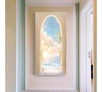 WLH Alexanders Fausse fenêtre murale tropicale d'été, plage, soleil, mer, paysage de bord de mer, for salle de bain, maison, chambre à coucher, décoration decoration murale(Color6,60 * 120cm)