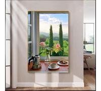 WLH Alexanders Images d'art mural avec vue sur fenêtre, paysage scénique imprimé, peintures de plantes vertes for salon et chambre à coucher decoration murale(Color4,60 * 80cm)