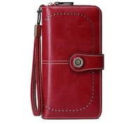 WLH Alexanders Portefeuille Femme en Cuir avec Blocage RFID, Pochette à 3 Volets, Porte-Cartes de crédit, Sac de Voyage Grande capacité(Wine Red)