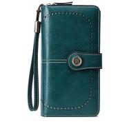 WLH Alexanders Portefeuille Femme en Cuir avec Blocage RFID, Pochette à 3 Volets, Porte-Cartes de crédit, Sac de Voyage Grande capacité(Peacock Blue)