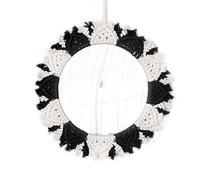 WLH Alexanders Réseau de pêche aux rêves Miroir en macramé Noir et Blanc, Miroir décoratif bohème, décoration Murale Faite à la Main, décoration de Chambre à Coucher, Cadeau esthétique