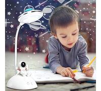 WLHBF Lampe de bureau LED pour enfants, astronaute, portable, lampe de lecture avec projection et porte-crayon, lampe de bureau à intensité variable, rechargeable pour étudiant, dortoir, étude,
