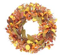 Wlicon 45cm Couronnes d'automne pour Porte d'Entrée, Couronne d'automne Artificielle avec Baies Magnolia Feuilles d'Eucalyptus pour l'Extérieur Intérieur Mur Fenêtre Décor d'automne