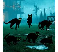 Wlicon 6 Pièces Le chat noir Halloween Yard signe Halloween DéCorations D'ExtéRieur Avec Piquets Et Yeux Lumineux Pour ExtéRieur Cour Pelouse La Maison HantéE Terrasse Jardin