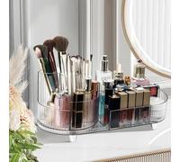 Wlicon Organisateur de Maquillage Rotatif Organisateur Cosmétique, Vitrine Cosmétique Ronde Vanité Boîte de Rangement Cosmétique (Gris Transparent)