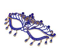 WLIHDB Masque De Mascarade Masque facial de mascarade, 2 pièces, coiffure de fête de mariage, bijoux avec pompon en strass, accessoires for robe de Banquet Pour Le Bal(Blue)