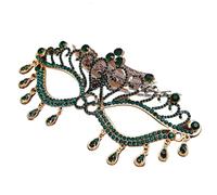 WLIHDB Masque De Mascarade Masque facial de mascarade, 2 pièces, coiffure de fête de mariage, bijoux avec pompon en strass, accessoires for robe de Banquet Pour Le Bal(Green)