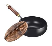 Wlikmjg Poêle Wok Antiadhésive,Wok en Fer Traditionnel | Poêle en Fer sans Revêtement avec Couvercle pour Cuisine, Restaurant et Extérieur