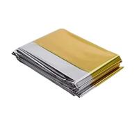 Wlinfetity Couverture thermique multifonction pour camping, imperméable et coupe-vent, couverture de survie d'urgence avec rétention de chaleur, 130 x 210 cm, argent + or