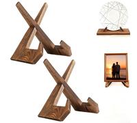 Wlinfetity Lot de 2 supports d'assiettes en bois pour assiettes de 15,2 cm avec design en bois et croix moderne, adaptés pour exposer divers articles à la maison (carbone brûlé)