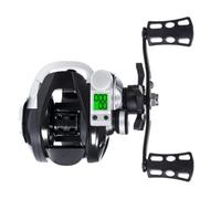 Wlinfetity Moulinet de pêche numérique à rapport de vitesse 7.2:1 avec alarme de morsure de poisson, positionnement en profondeur et système de freinage à 10 haricots, récupération main gauche ou