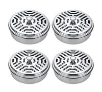 Wlinfetity Plateau de bobine hexagonale en acier inoxydable avec couvercle, ignifuge et coupe-vent, brûleur anti-insectes pour extérieur, 14,5 x 14,5 cm, comprend une brosse et un lot de 4 supports