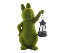Wlinfetity Statue de jardin en forme de lapin solaire en résine avec lumière LED chaude, résistante aux UV pour jardin, terrasse ou balcon pour maman, 21 x 13,5 x 9,5 cm