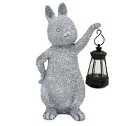 Wlinfetity Statue de jardin solaire Lapin en résine avec lumière LED chaude résistante aux UV pour jardin, terrasse ou balcon pour maman, 21 x 13,5 x 9,5 cm