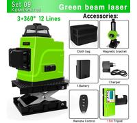 Wliona-Niveau Laser Professionnel 16/12 Lignes,Lignes Vertes Super Puissantes Avec Batterie 4000mah,Télécommande,Mode Impulsion -Ie12g-Dc11g
