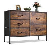 WLIVE Commode pour Chambre avec 5 Tiroirs, Grande Commode avec Organiseurs, en Tissu pour Salon, Placard, Couloir, Finition Bois Brun Rustique