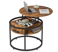 WLIVE Table Basse Bureau Transformable avec Rangement Secret, Plateau Circulaire et Espaces de Rangement Ouverts, Mécanisme d'Ouverture Manuel, Design Confortable pour Animaux, Coloris Brun Foncé