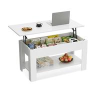WLIVE Table Basse réglable en Hauteur avec étagère, Table de Salon rectangulaire avec Espace de Rangement Ouvert et caché, Table Basse pour Salon, Chambre à Coucher (Industrielle, Blanc)