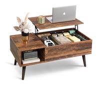 WLIVE Table Basse Relevable, Table de Salon avec Rangement Caché et Compartiments Ouverts, Fonctionelle, Tiroirs de Rangement, pour Salon, Bureau, 100 x 50 x 41-57cm, Marron