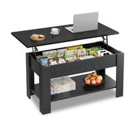 WLIVE Table Basse, Table Basse avec Plateau Relevable avec Étagères De Rangement Cachées, Mécanisme de Levage Silencieux, Plateau en Panneaux de Fibres Density, pour Salon Bureau, Noir Anthracite