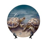 WLKSNBVD Assiette décorative en porcelaine anglaise de 17,8 cm, deux tortues et coquillages, assiettes à dîner en céramique avec support de présentation, assiettes en porcelaine pour la maison, le