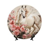 WLKSNBVD Assiette décorative en porcelaine anglaise de 17,8 cm - Motif cheval - Avec présentoir - Ornements en céramique - Pour la maison, le bureau, la décoration murale - Assiettes de collection