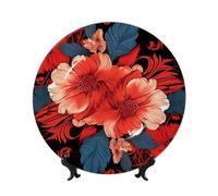 WLKSNBVD Assiette décorative en porcelaine anglaise de 17,8 cm, motif floral rouge avec présentoir, ornements en céramique pour la maison, le bureau, la décoration murale des collections