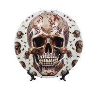 WLKSNBVD Assiette décorative en porcelaine anglaise de 17,8 cm, tête de mort sur fond blanc avec support de présentation, assiettes en porcelaine pour décoration murale de maison, bureau, collections