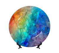 WLKSNBVD Assiette décorative en porcelaine anglaise de 20,3 cm, assiettes à dîner triangulaires arc-en-ciel avec support de présentation, assiettes en porcelaine pour décoration murale de maison