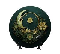WLKSNBVD Assiette décorative en porcelaine anglaise de 20,3 cm, motif Ramadan sur papier peint vert, assiettes à dîner en céramique avec support de présentation, assiettes en porcelaine pour