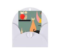 WLKSNBVD Carte de vœux avec enveloppes - Art moderne du milieu du siècle - Chats pensant à vous - Carte vierge pour anniversaire, fête prénatale, félicitations, mariage, remerciements, toutes
