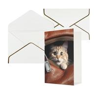 WLKSNBVD Carte de vœux avec enveloppes, motif chat sort de la poche en cuir à fermeture éclair, carte « Thinking of You » de 10,2 x 15,2 cm, cartes vierges pour anniversaire, fête prénatale