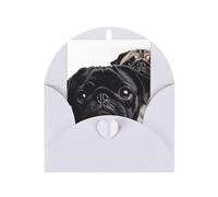 WLKSNBVD Carte de vœux avec enveloppes - Motif chien carlin noir pensant à vous - Carte vierge pour anniversaire, fête prénatale, félicitations, mariage, remerciements, toutes occasions