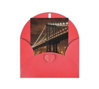 WLKSNBVD Carte de vœux avec enveloppes New York Manhattan Bridge Night Thinking of You Carte vierge pour anniversaire, fête prénatale, félicitations, mariage, remerciements, toutes occasions