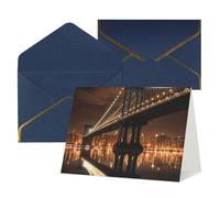 WLKSNBVD Carte de vœux avec enveloppes New York Manhattan Bridge Night Thinking of You Carte vierge pour anniversaire, fête prénatale, félicitations, mariage, remerciements, toutes occasions