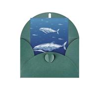 WLKSNBVD Carte de vœux avec enveloppes - Petite baleine bleue qui nage - Carte « Thinking of You » - Carte vierge pour anniversaire, fête prénatale, félicitations, mariage, remerciements, toutes