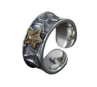 WLLDDDIU Anneau Réglable,Bague Ouverte Ajustable en Argent Sterling 925 pour Homme et Femme, Style Rétro, Motif Étoiles Dorées Vieillies, Anneau de Pouce, Bijou Empilable, Idée Cadeau pour Coup