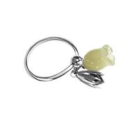 Anneau Réglable,S925 Sterling Silver Hetian Jade Muguet Anneau Bagues Réglables Ethnique Anneau Ouvert Argent Eternity Ring Charme De Mariage Bijoux Cadeaux pour Filles Dames