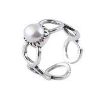 WLLDDDIU Bague Argent 925 Dames,Bague Ouverte Réglable en Argent Sterling 925 pour Femme, Simple, Creuse, Incrustée de Perles D'Eau Douce, Bijou pour Promesse D'Éternité, Dîner, Mariage, Cadeau