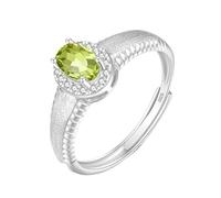 WLLDDDIU Bague de Fiançailles en Argent avec Pierre de Naissance Naturelle de Taille Ovale pour Femme, Solitaire, Halo, Alliance Vintage Brossée, Ajustable, Promesse D'Éternité pour Elle, Périd