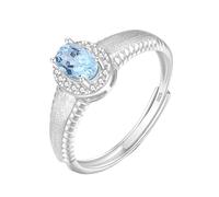 WLLDDDIU Bague de Fiançailles en Argent avec Pierre de Naissance Naturelle Ovale pour Femme, Solitaire, Halo, Alliance Vintage Brossée, Ajustable, Promesse D'Éternité pour Elle, Topaze