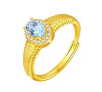 WLLDDDIU Bague de Fiançailles en Argent avec Pierre de Naissance Naturelle Ovale pour Femme, Solitaire, Halo, Alliance Vintage Brossée, Ajustable, Promesse D'Éternité, Topaze Plaquée Or
