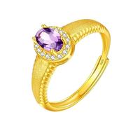 WLLDDDIU Bague de Fiançailles en Argent avec Pierre de Naissance Ovale pour Femme, Solitaire, Halo, Alliance Vintage Brossée, Ajustable, Promesse D'Éternité, Améthyste Plaquée Or