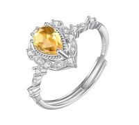 WLLDDDIU Bague de Fiançailles en Argent avec Solitaire en Pierre Précieuse Naturelle Taille Poire pour Femme, Anneau Torsadé Infini, Anneau Réglable en Forme de Feuille, Groupe de Fiançailles e