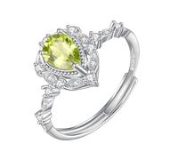 WLLDDDIU Bague de Fiançailles en Argent avec Solitaire en Pierre Précieuse Naturelle Taille Poire pour Femme, Anneau Torsadé Infini, Anneau Réglable en Forme de Feuille, Groupe de Fiançailles e